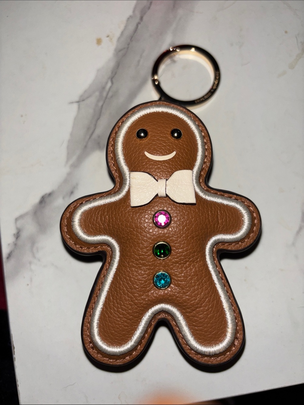 Kate Spade novelty collectors, piece, gingerbread man bag charm key fob pebbled